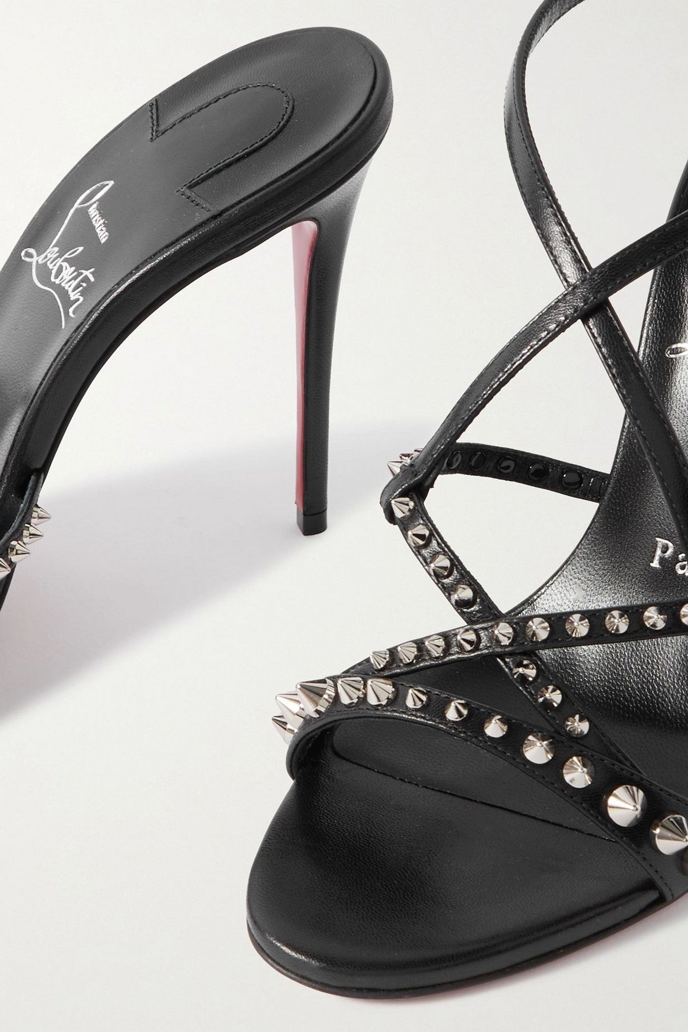 Christian Louboutin Tatooshka 100 Studded Leather Sandals Black Women's
