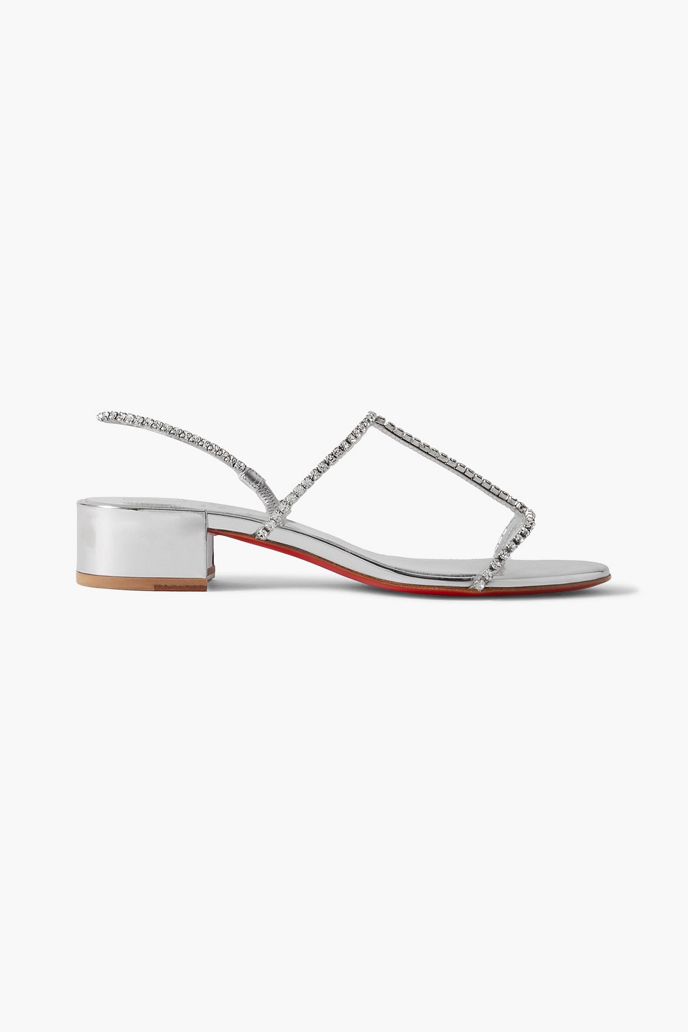 Christian Louboutin Simple Queenie 25 Crystal-Embellished Metallic Leather Slingback Sandals Silver Women's