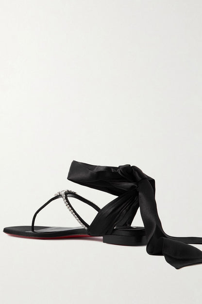 Christian Louboutin Just Queenie Crystal-Embellished Satin Sandals Black Women's