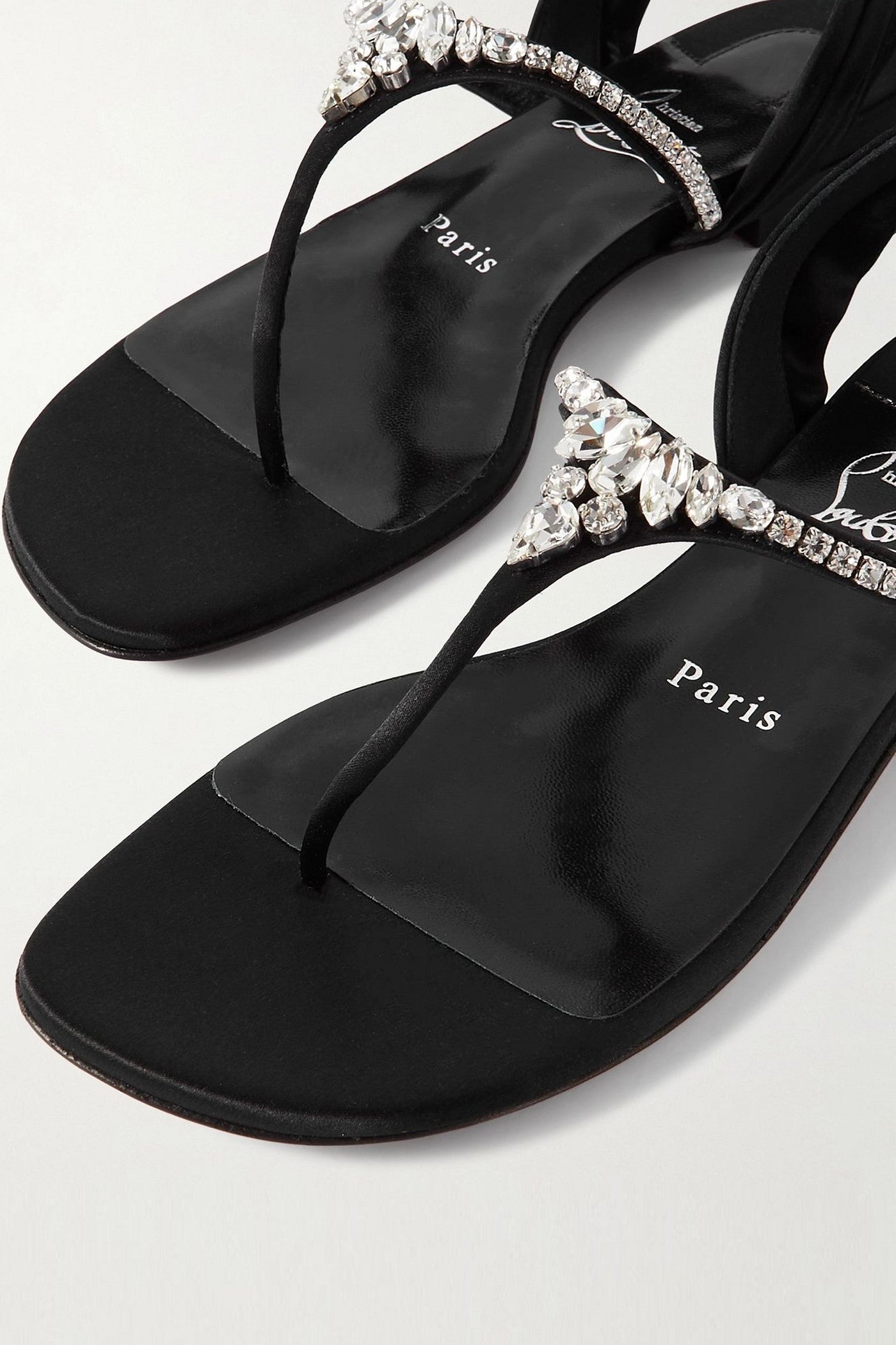 Christian Louboutin Just Queenie Crystal-Embellished Satin Sandals Black Women's