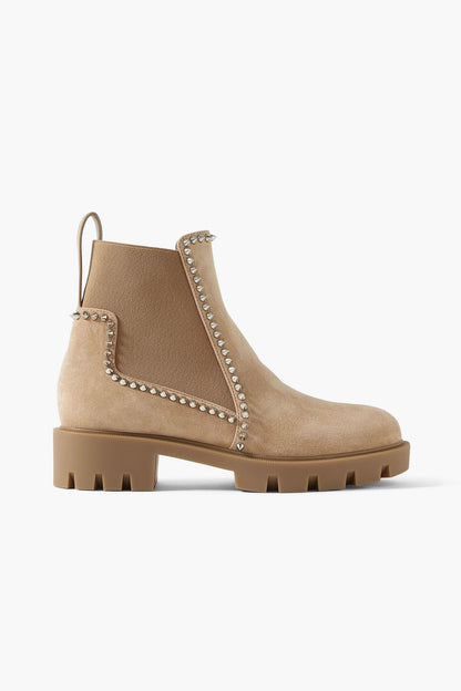 Christian Louboutin Out Lina 40 Spiked Suede Chelsea Boots Sand Women's