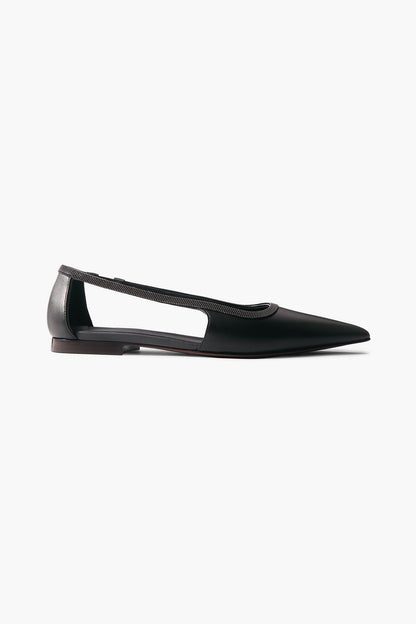 Brunello Cucinelli Bead-Embellished Leather Point-Toe Flats Black Women's