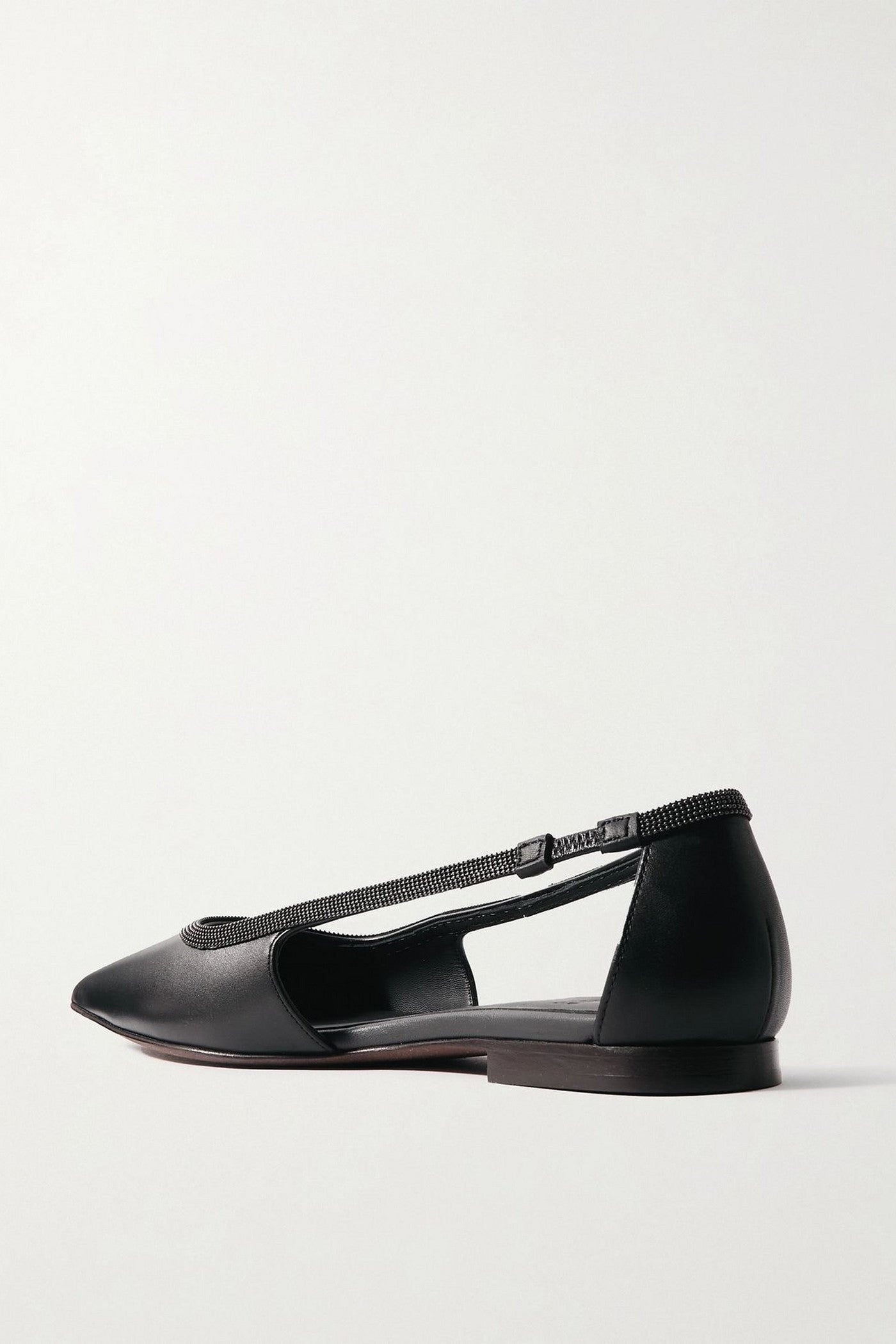 Brunello Cucinelli Bead-Embellished Leather Point-Toe Flats Black Women's