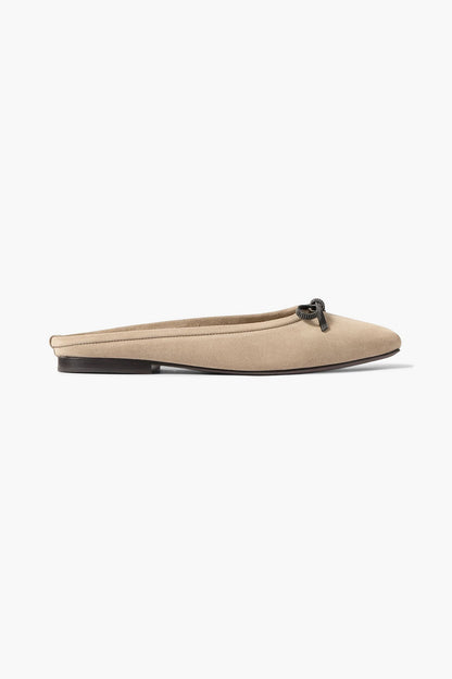 Brunello Cucinelli Bow-Detailed Suede Slippers Beige Women's