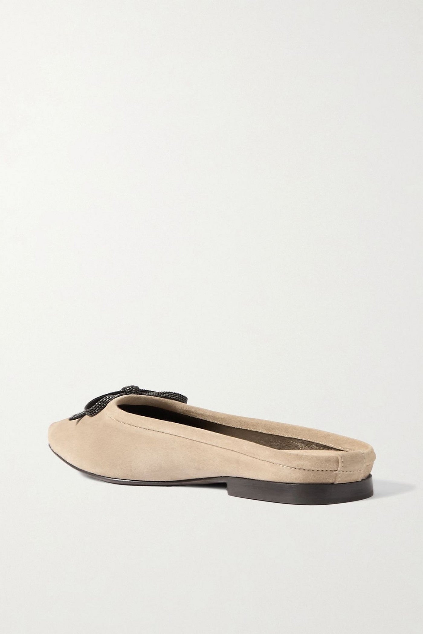 Brunello Cucinelli Bow-Detailed Suede Slippers Beige Women's