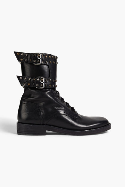 Isabel Marant Teylon Buckled Studded Leather Combat Boots Black Women's