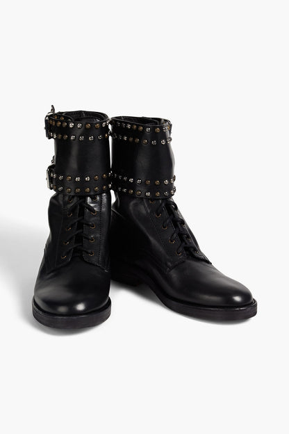 Isabel Marant Teylon Buckled Studded Leather Combat Boots Black Women's