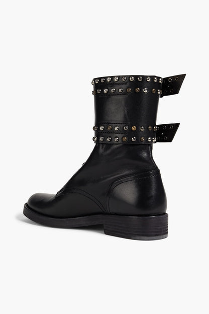 Isabel Marant Teylon Buckled Studded Leather Combat Boots Black Women's