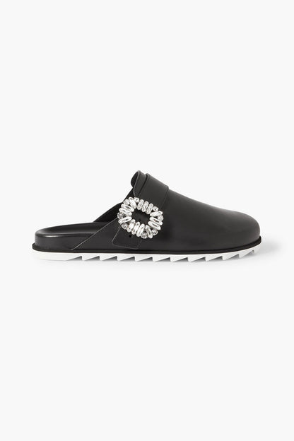 Roger Vivier Slidy Strass Crystal-Embellished Leather Slippers Black Women's