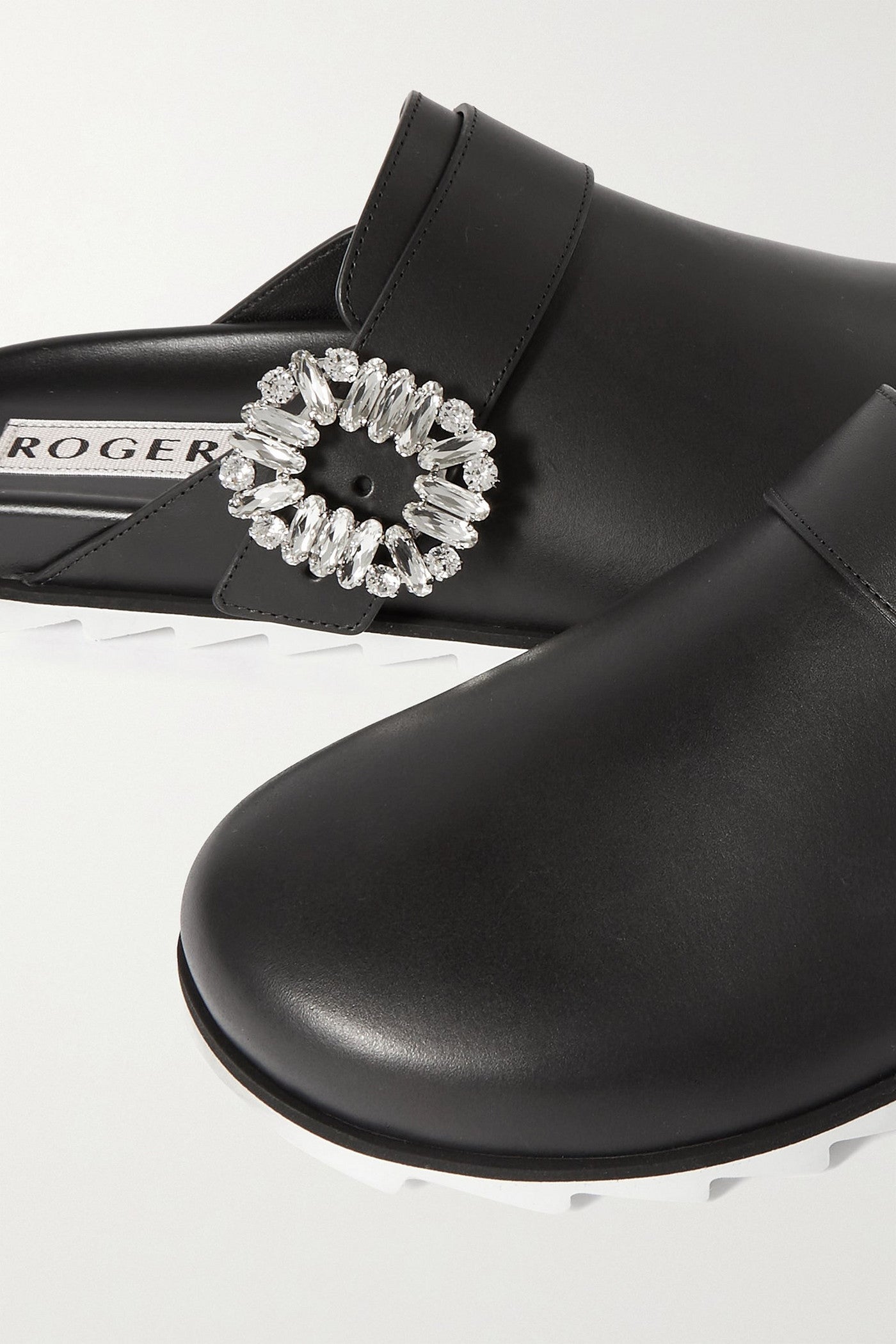 Roger Vivier Slidy Strass Crystal-Embellished Leather Slippers Black Women's