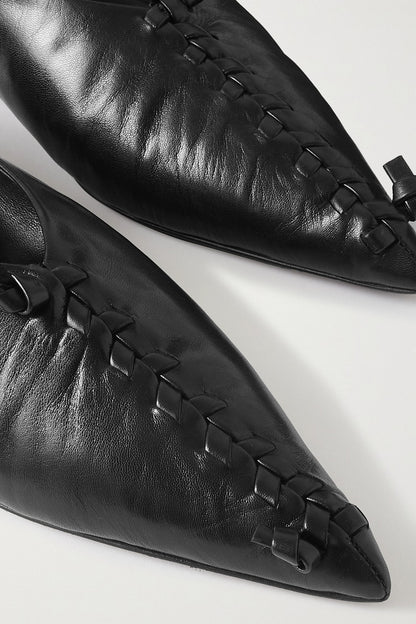 Jil Sander Leather Point-Toe Flats Black Women's