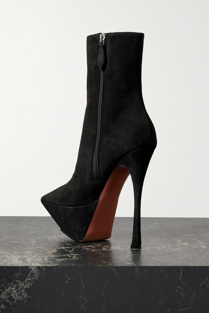 Amina Muaddi Yigit Suede Platform Ankle Boots Black Women's
