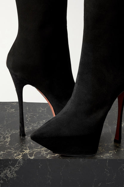 Amina Muaddi Yigit Suede Platform Ankle Boots Black Women's