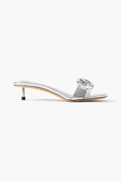 Jacquemus Regalo Buckled Metallic Leather Mules Silver Women's