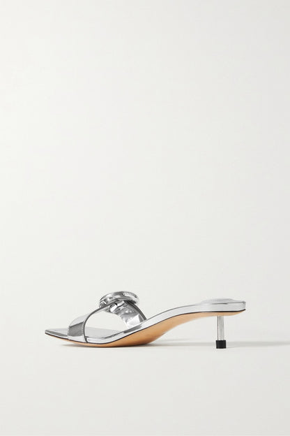 Jacquemus Regalo Buckled Metallic Leather Mules Silver Women's