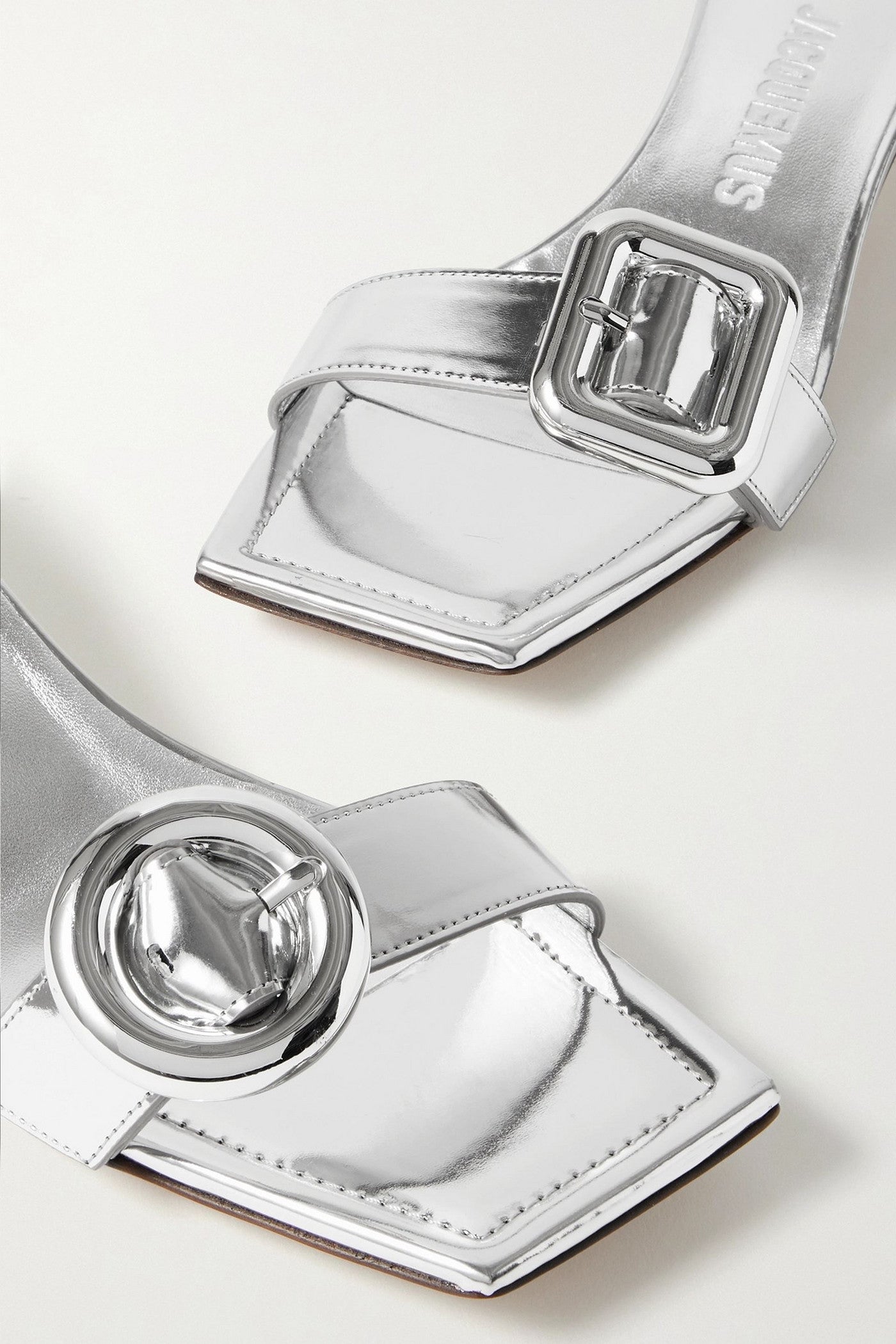 Jacquemus Regalo Buckled Metallic Leather Mules Silver Women's