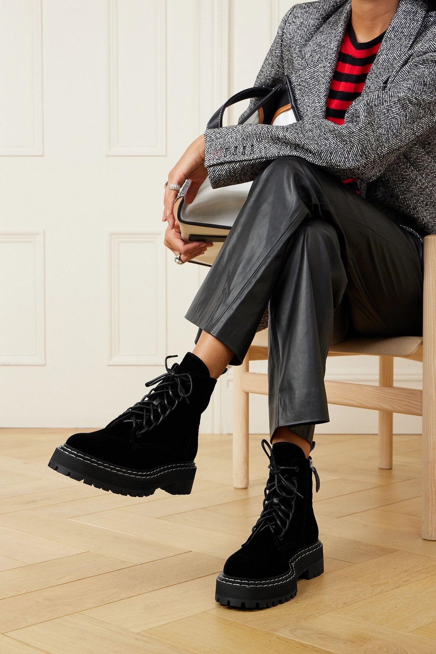 Proenza Schouler Topstitched Velvet Ankle Boots Black Women's