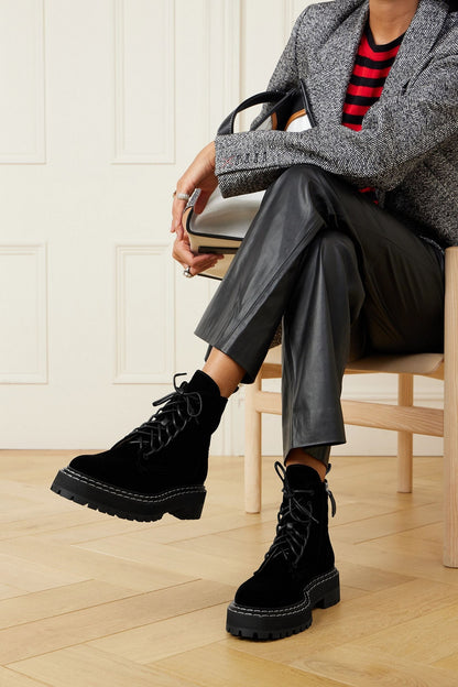 Proenza Schouler Topstitched Velvet Ankle Boots Black Women's