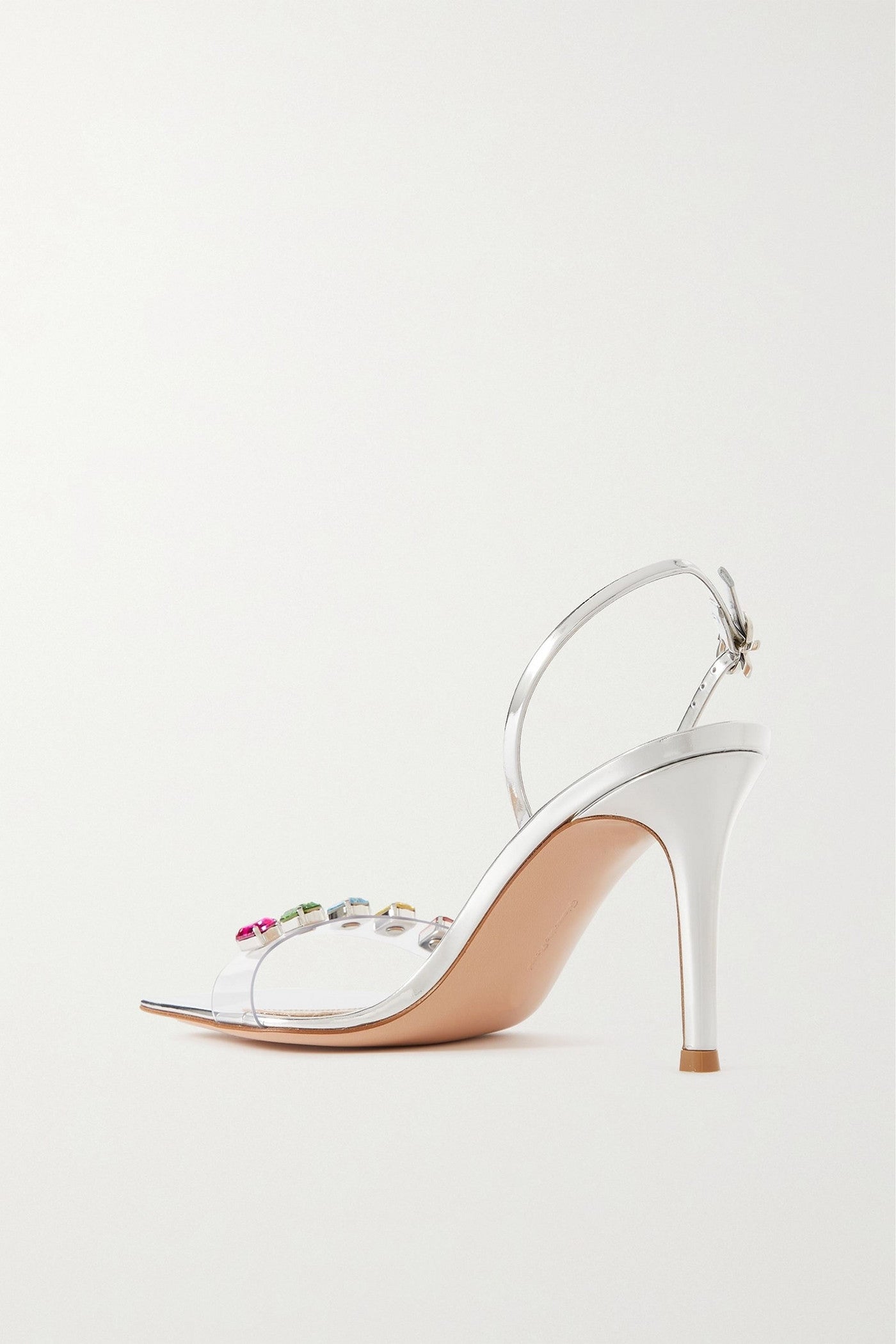 Gianvito Rossi Ribbon Candy 85 Mirrored-Leather And Embellished Pvc Slingback Sandals Silver Women's