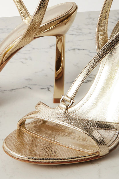 Ferragamo Metallic Leather Sandals Gold Women's