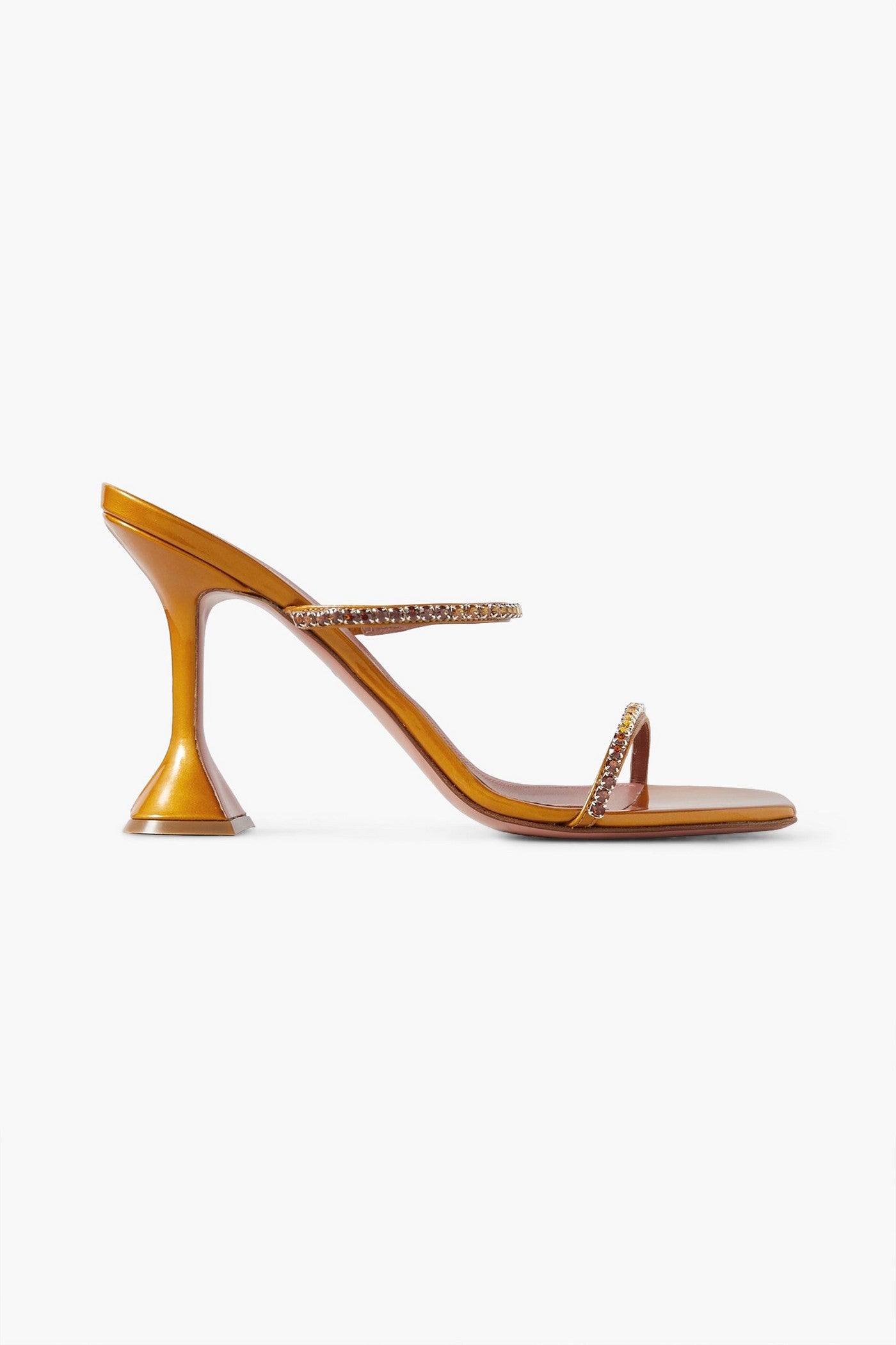 Amina Muaddi Gilda Crystal-Embellished Patent-Leather Mules Tan Women's