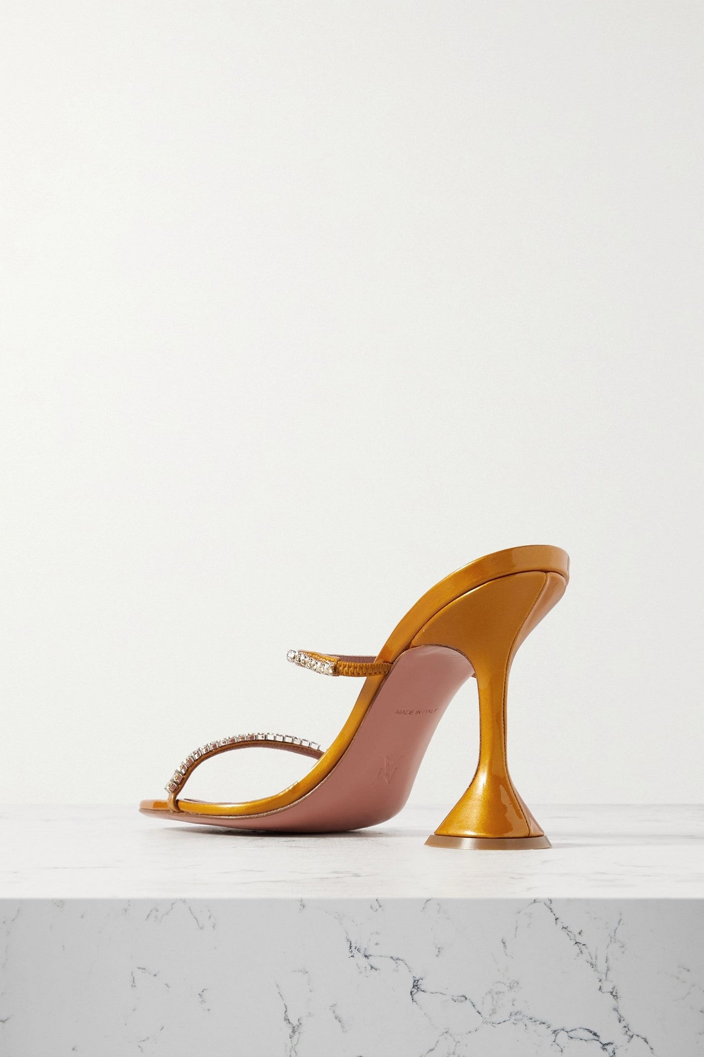 Amina Muaddi Gilda Crystal-Embellished Patent-Leather Mules Tan Women's