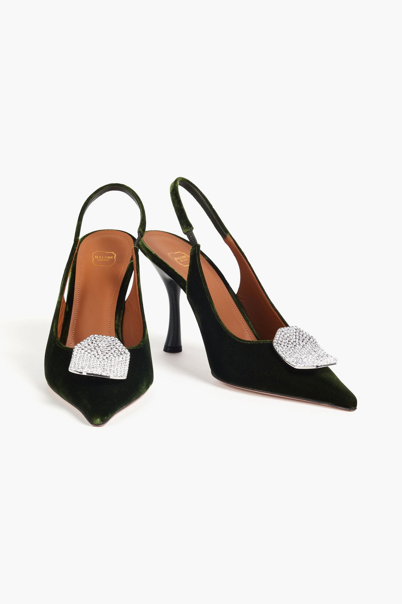 Malone Souliers Vilma Crystal-Embellished Velvet Slingback Pumps Forest Green Women's