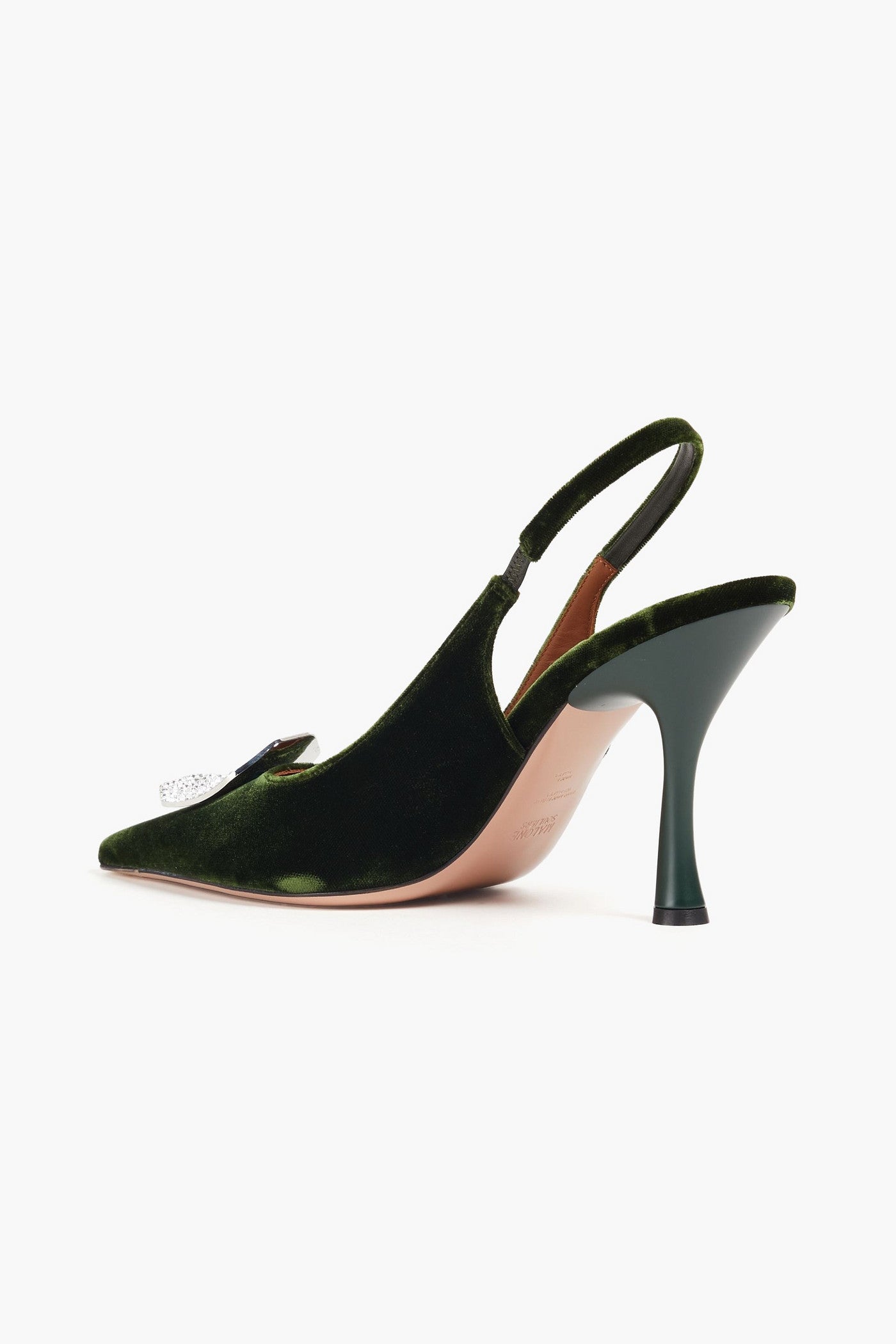 Malone Souliers Vilma Crystal-Embellished Velvet Slingback Pumps Forest Green Women's