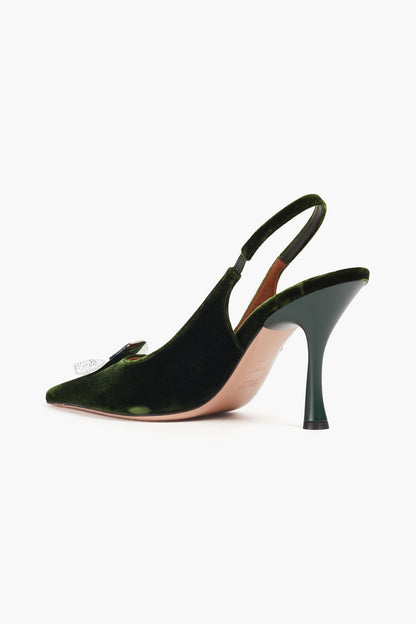 Malone Souliers Vilma Crystal-Embellished Velvet Slingback Pumps Forest Green Women's