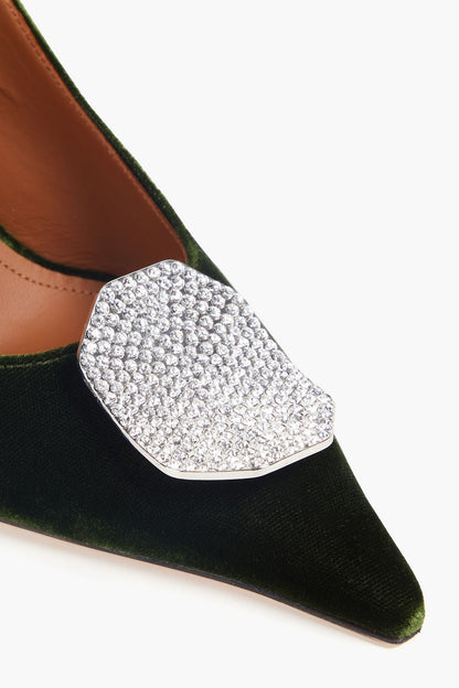 Malone Souliers Vilma Crystal-Embellished Velvet Slingback Pumps Forest Green Women's