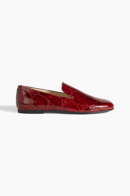 Tod's Croc-Effect Leather Loafers Claret Women's