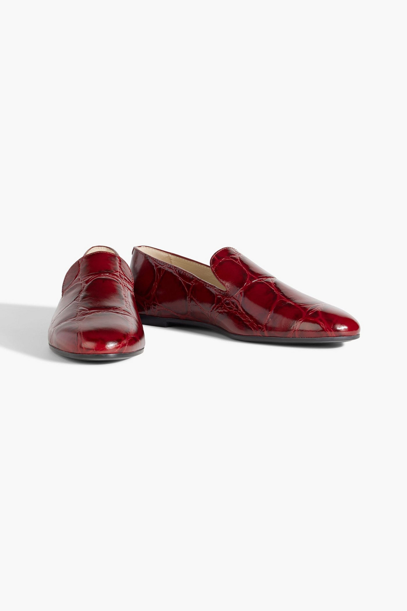 Tod's Croc-Effect Leather Loafers Claret Women's