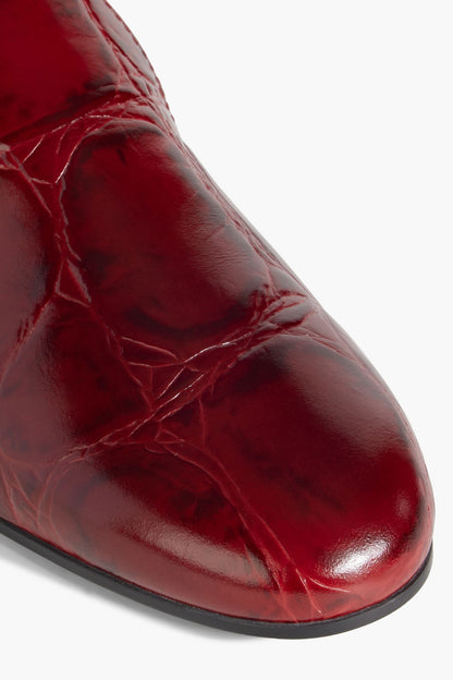 Tod's Croc-Effect Leather Loafers Claret Women's