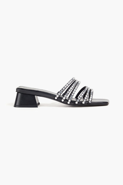 Sandro Crystal-Embellished Satin Mules Black Women's