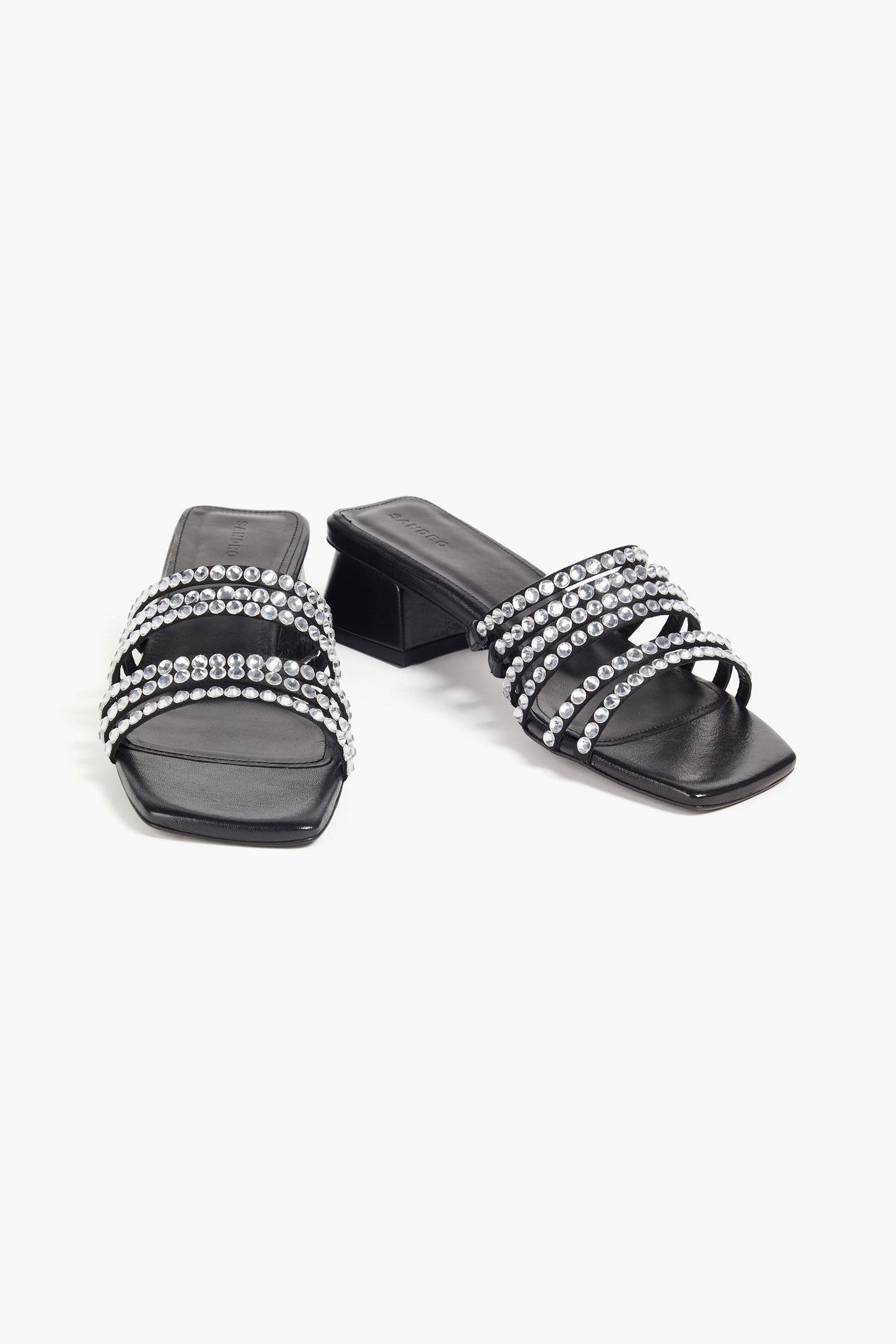 Sandro Crystal-Embellished Satin Mules Black Women's