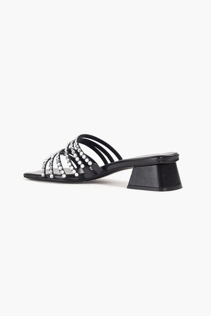 Sandro Crystal-Embellished Satin Mules Black Women's