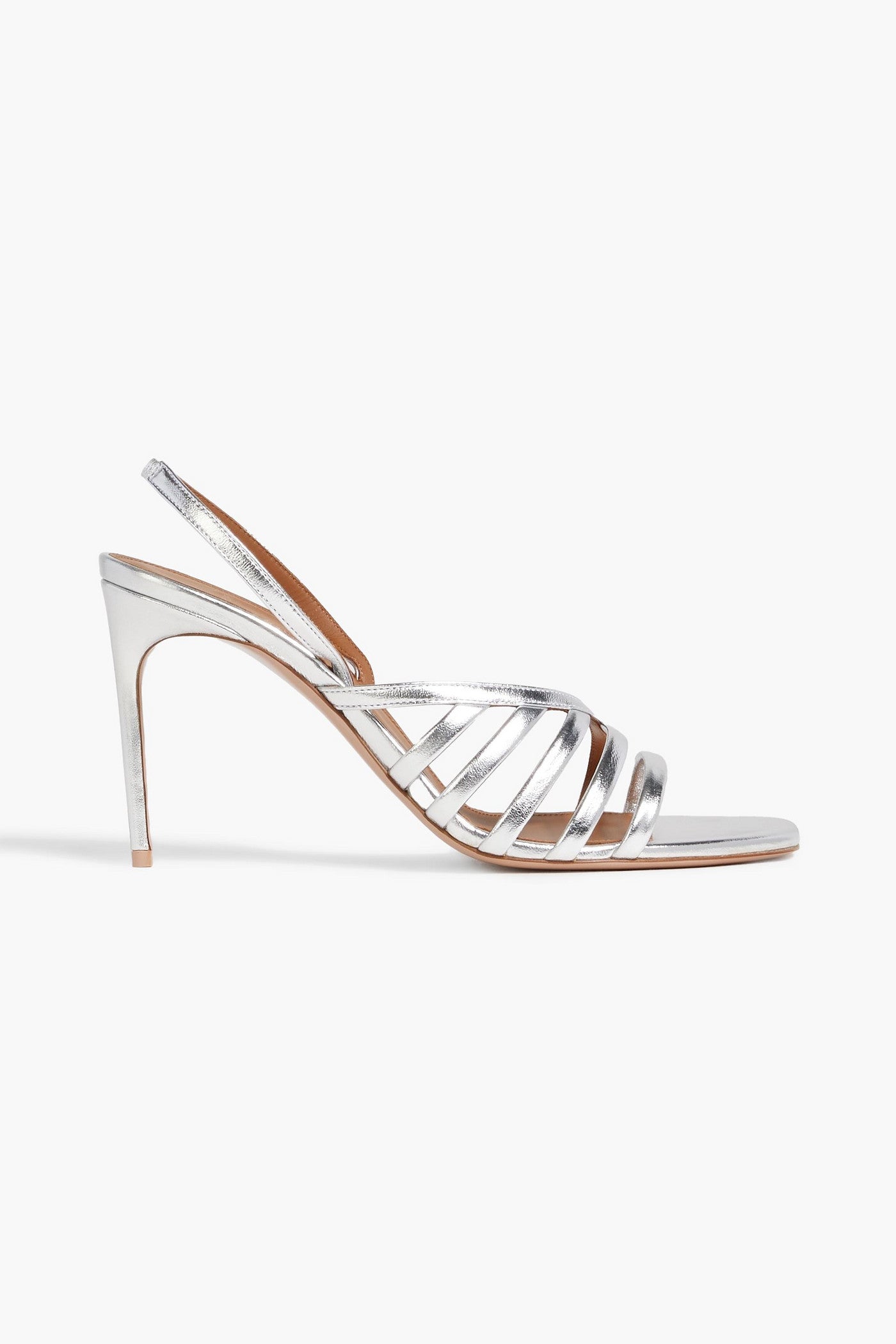 Malone Souliers Ama 90 Metallic Leather Slingback Sandals Silver Women's