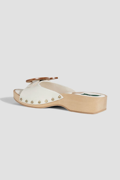 Pucci Appliqud Leather Mules White Women's