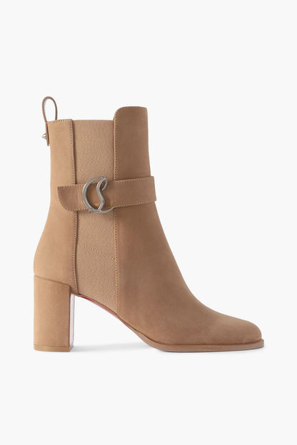 Christian Louboutin Cl 70 Logo-Embellished Buckled Nubuck Chelsea Boots Mushroom Women's