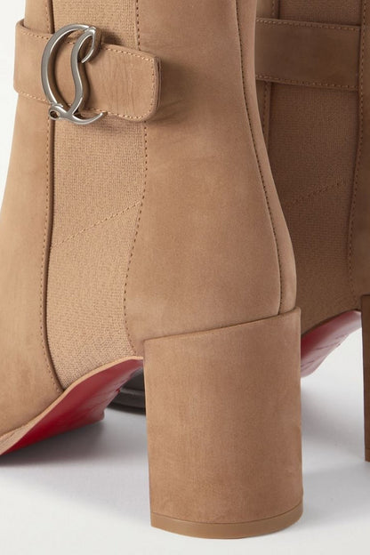 Christian Louboutin Cl 70 Logo-Embellished Buckled Nubuck Chelsea Boots Mushroom Women's