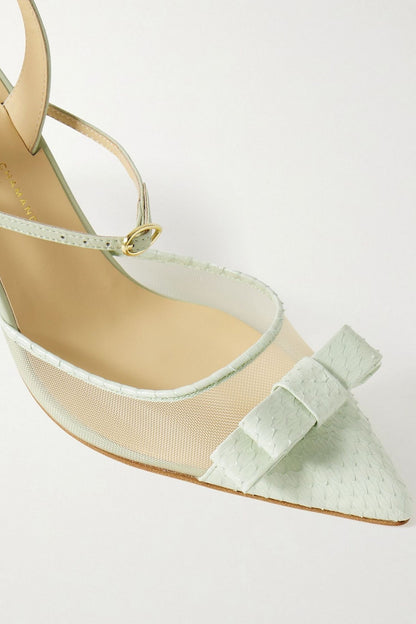 Jennifer Chamandi Vittorio 85 Mesh And Leather-Trimmed Elaphe Slingback Pumps Light Green Women's