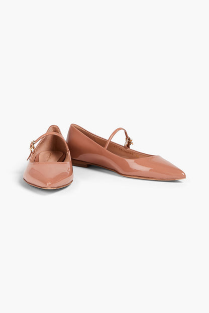 Gianvito Rossi Ribbon Jane Patent-Leather Mary Jane Flats Antique Rose Women's