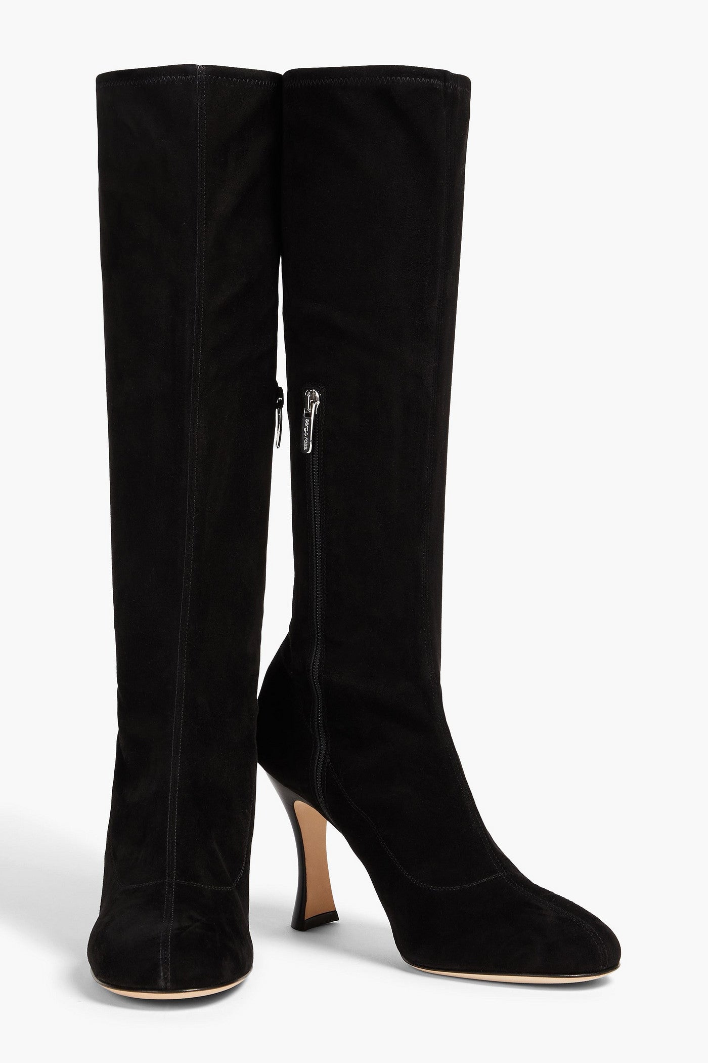 Sergio Rossi Royal Stretch-Suede Boots Black Women's