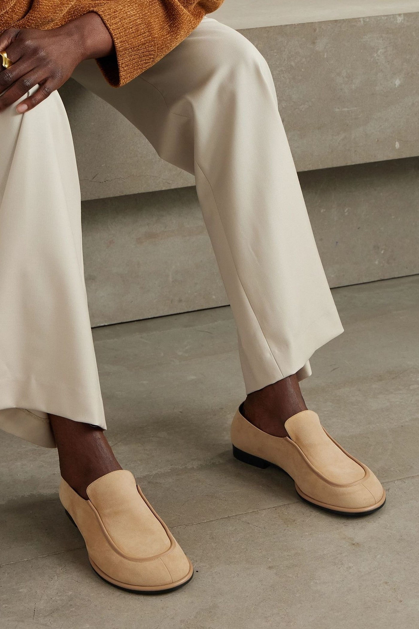 Neous Polaris Leather-Trimmed Suede Loafers Sand Women's