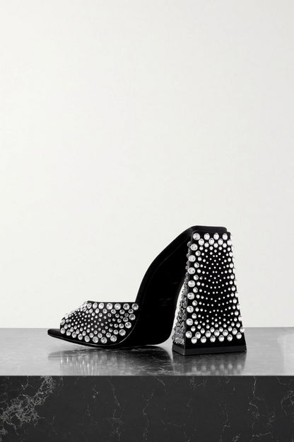 The Attico Devon Crystal-Embellished Satin Mules Black Women's