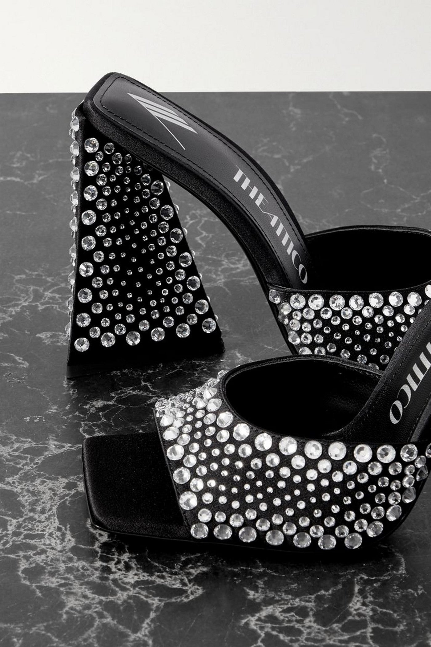 The Attico Devon Crystal-Embellished Satin Mules Black Women's