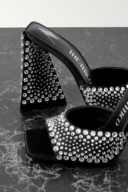 The Attico Devon Crystal-Embellished Satin Mules Black Women's