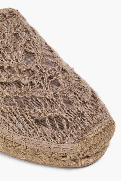 Brunello Cucinelli Suede-Trimmed Crochet And Tulle Espadrilles Taupe Women's