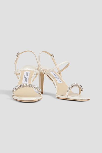Jimmy Choo Meira 85 Crystal-Embellished Leather Slingback Sandals Ivory Women's