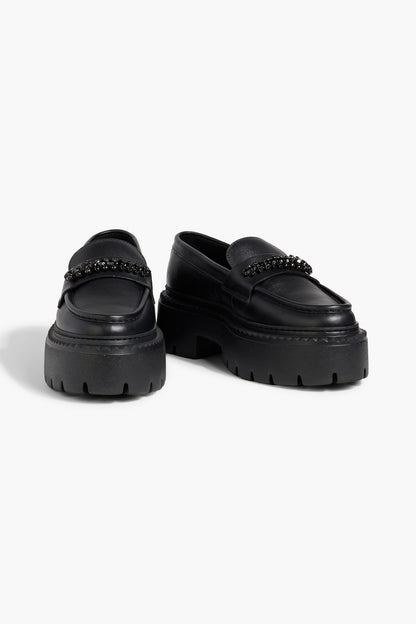 Jimmy Choo Bryer Crystal-Embellished Leather Loafers Black Women's